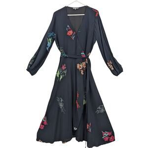 Lovely Curve-Hugging BENARES WRAP DRESS Rayon Asymmetrical Hem Floral Print ~ XL